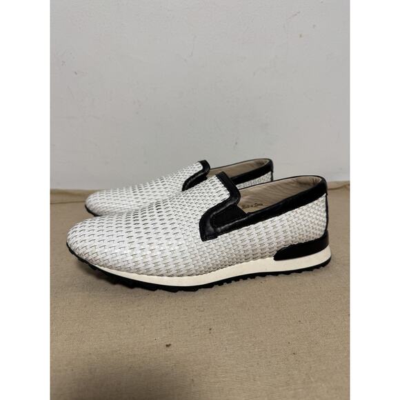 Bacco Bucci Shoes Mens Size 9.5 White Black LAMA Woven Slip On Loafers Casual main image 6